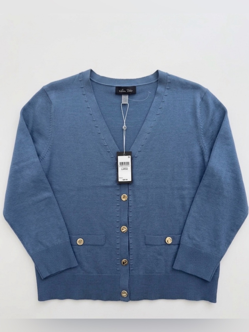 Melissa Paige "Quiet Harbor" V-Neck Cardigan - Blue & Gold Large - Picture 2 of 15